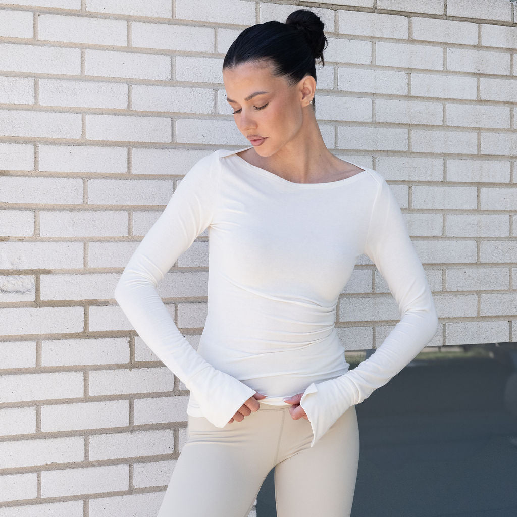 Long Sleeve Boatneck Top With Slit Sleeve