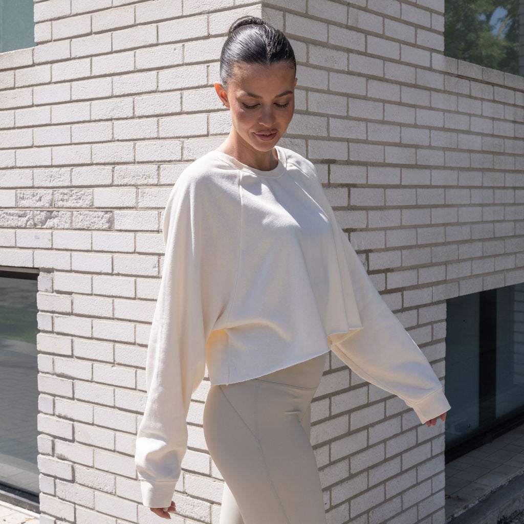 Mineral Washed Soft Cotton Sweater in Cream