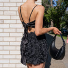 Rose appliqué Skirt Set in Black