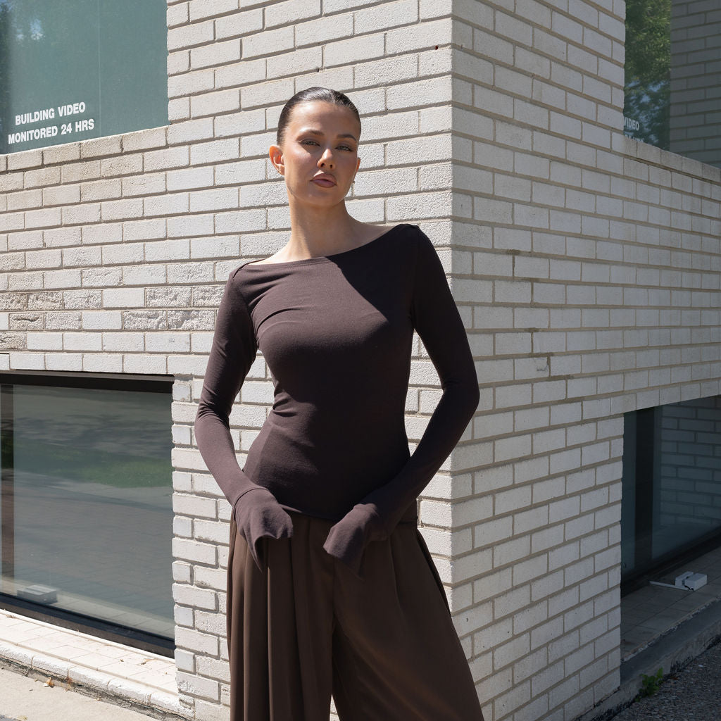 Long Sleeve Boatneck Top With Slit Sleeve