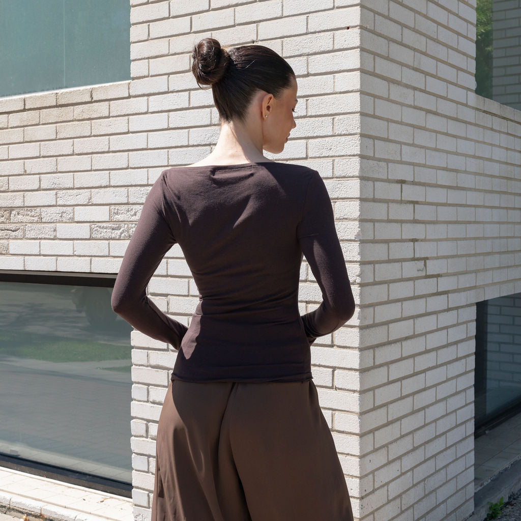 Long Sleeve Boatneck Top With Slit Sleeve