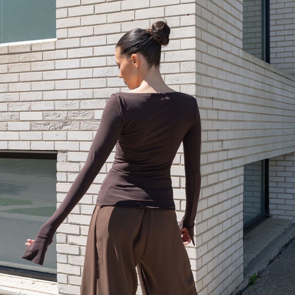 Long Sleeve Boatneck Top With Slit Sleeve