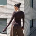 Long Sleeve Boatneck Top With Slit Sleeve