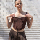 Lace Detailed Mesh Corset Top in Dark Coco