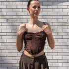 Lace Detailed Mesh Corset Top in Dark Coco