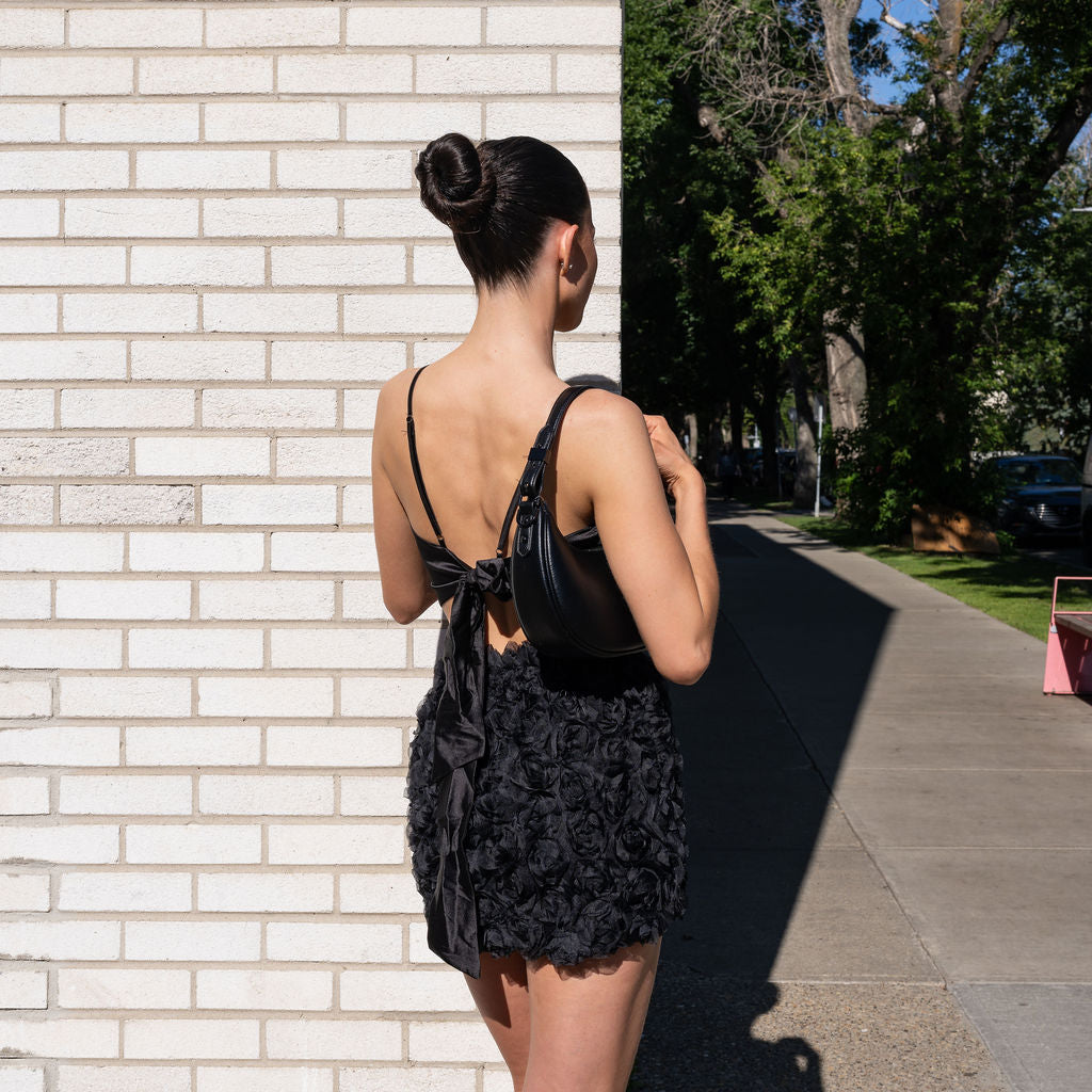 Rose appliqué Skirt Set in Black