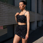 Rose appliqué Skirt Set in Black