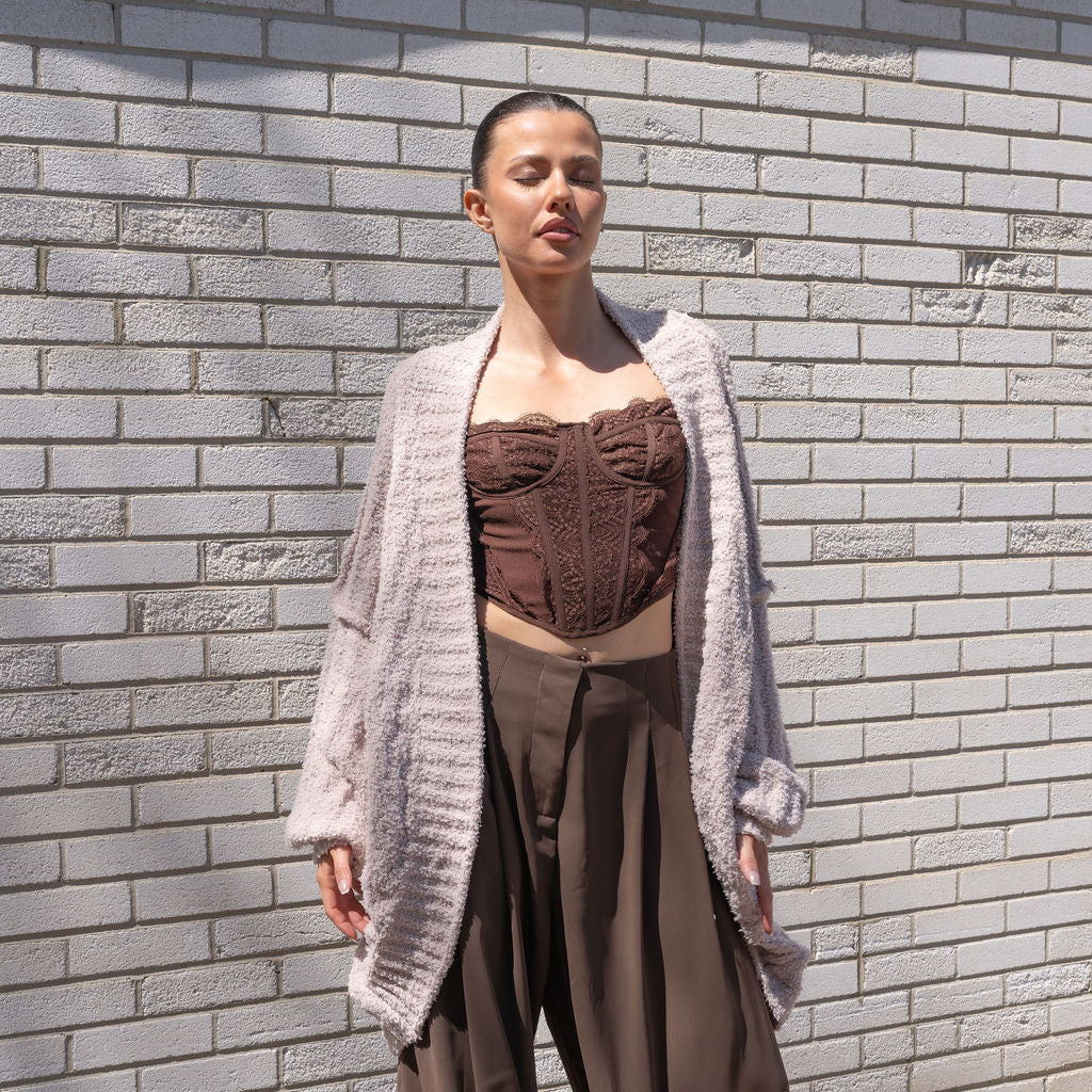 Teddy Cocoon Cardigan in Soft Blush