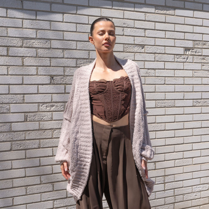 Teddy Cocoon Cardigan in Soft Blush