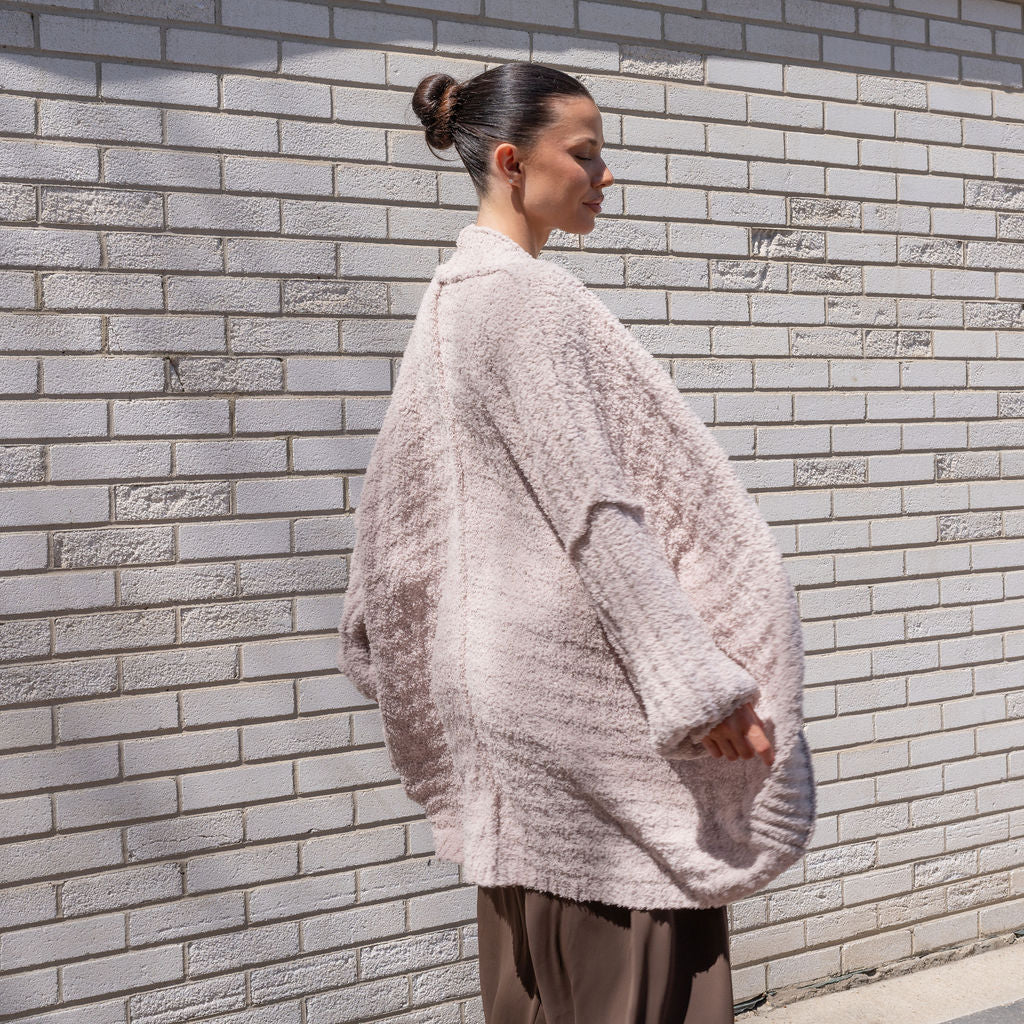 Teddy Cocoon Cardigan in Soft Blush