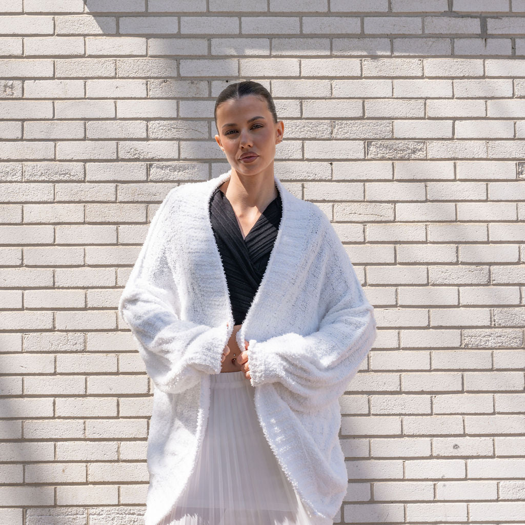 Teddy Cocoon Cardigan in White