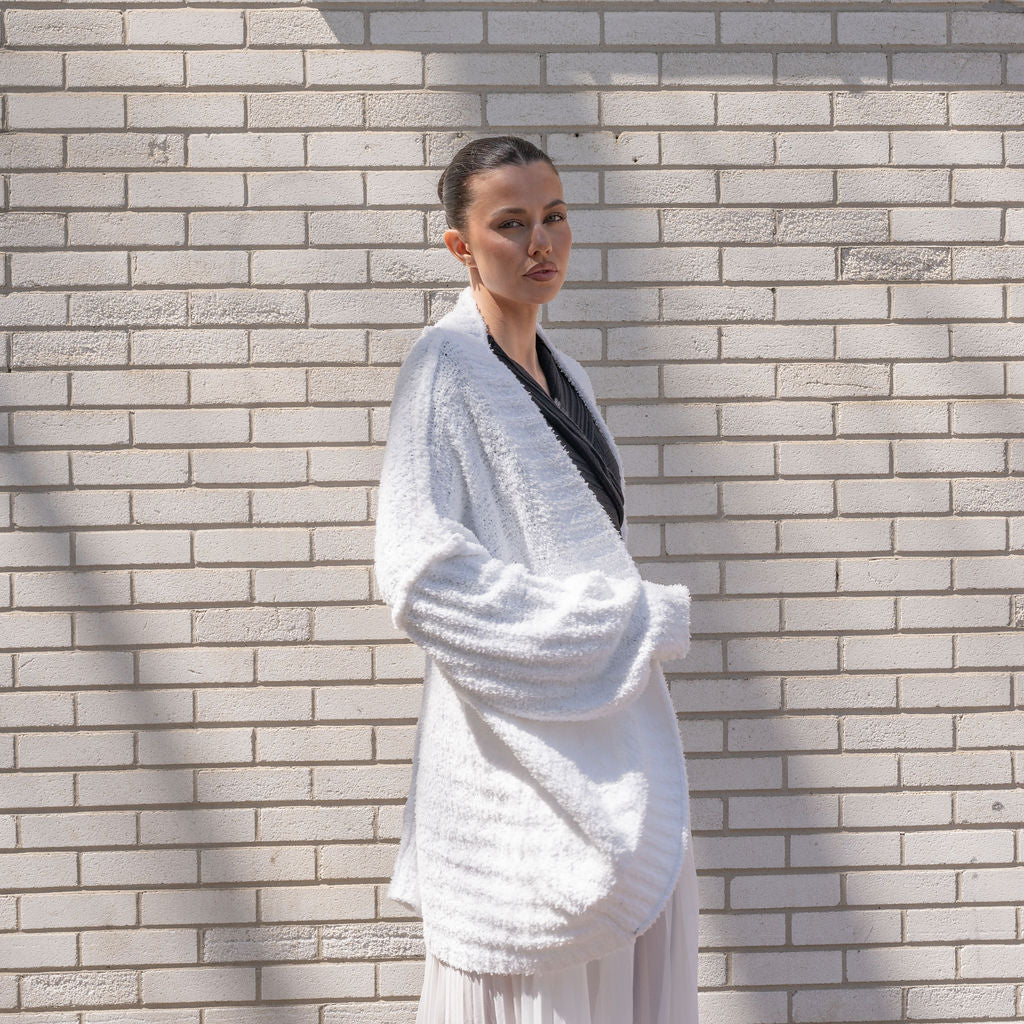 Teddy Cocoon Cardigan in White