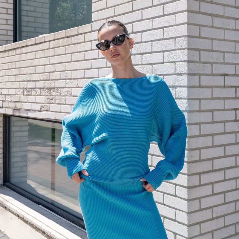 Ribbed Blue Cropped Sweater