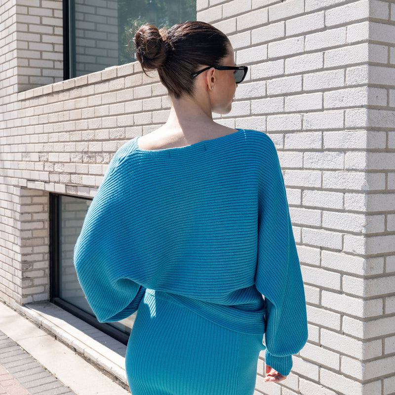 Ribbed Blue Cropped Sweater