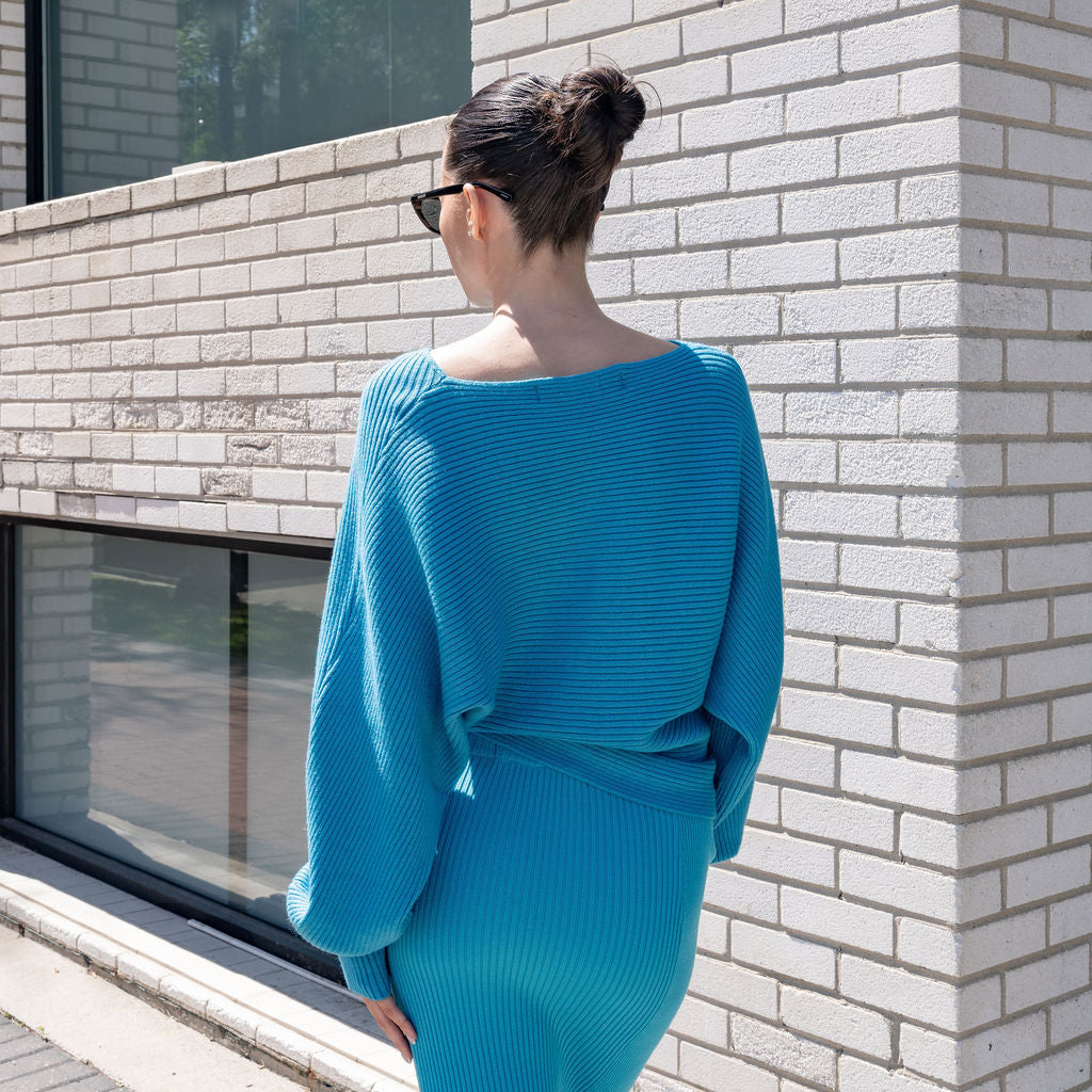 Ribbed Blue Cropped Sweater