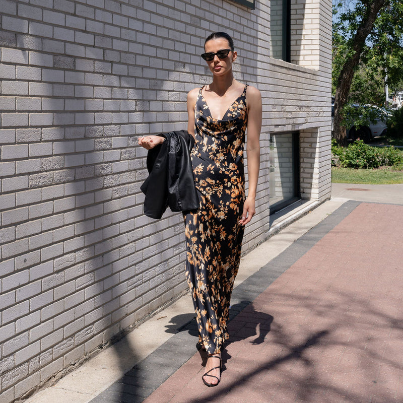 Patterned Knot Back Satin Dress