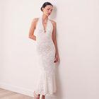 THE SHIRA STRETCH LACE HALTER MAXI DRESS