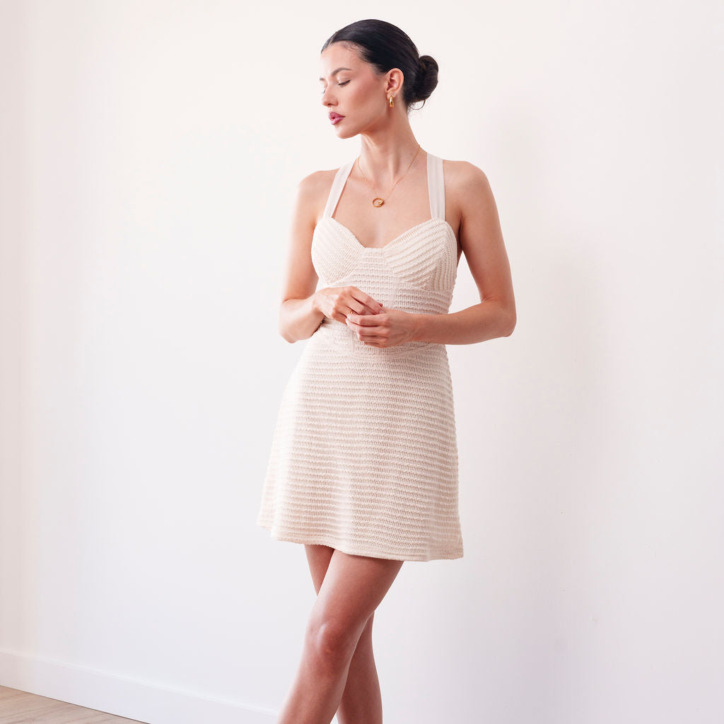 THE CELINE RIBBON BACK COTTON MINI DRESS