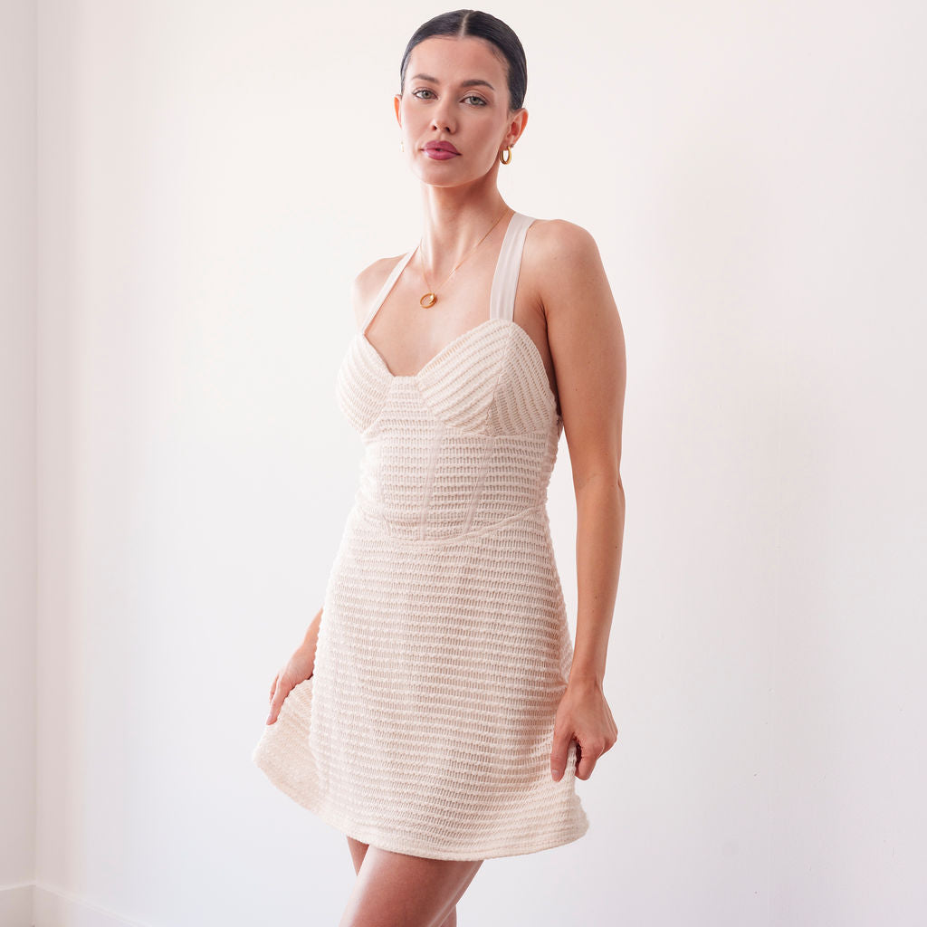 THE CELINE RIBBON BACK COTTON MINI DRESS