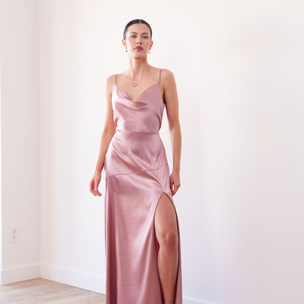 THE ÉLOISE STRETCH SATIN MAXI DRESS