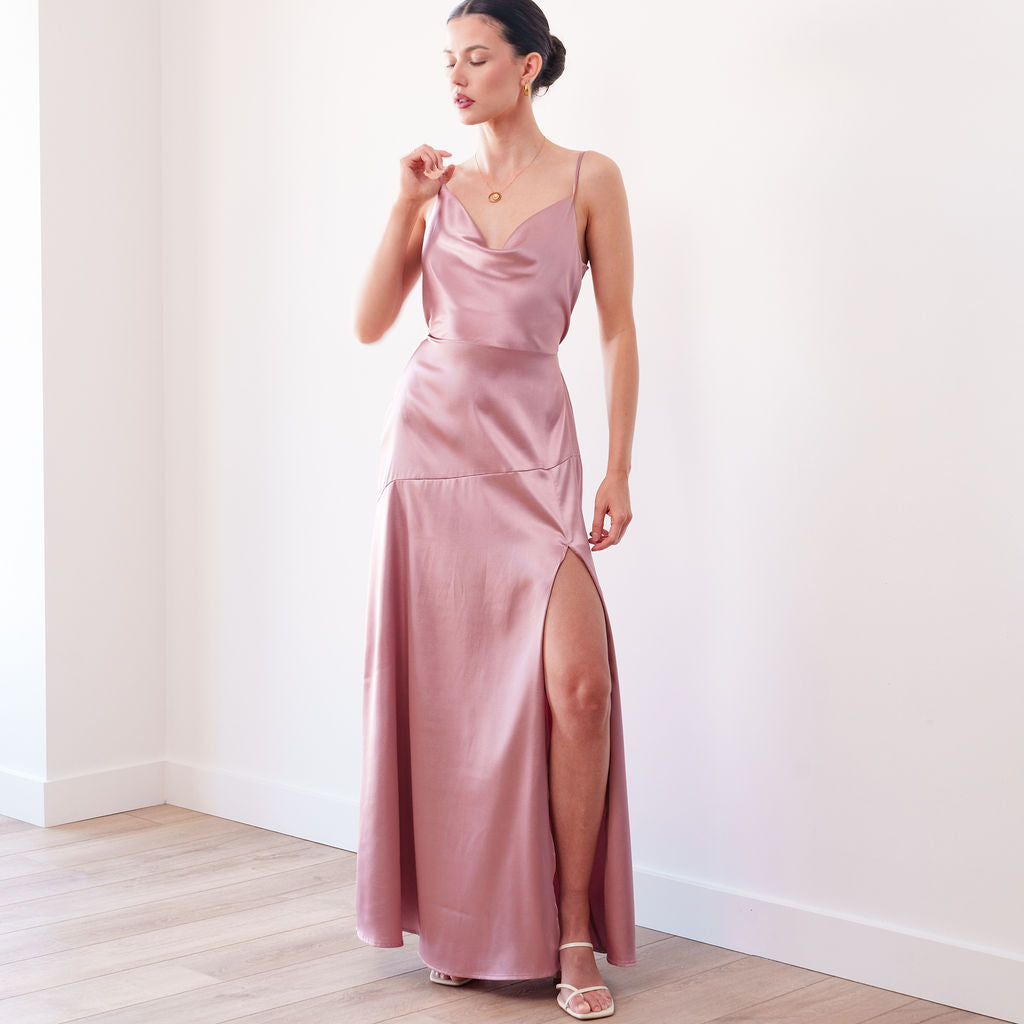 THE ÉLOISE STRETCH SATIN MAXI DRESS
