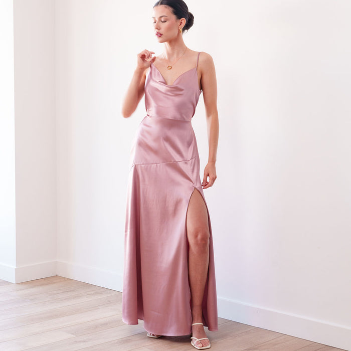 THE ÉLOISE STRETCH SATIN MAXI DRESS