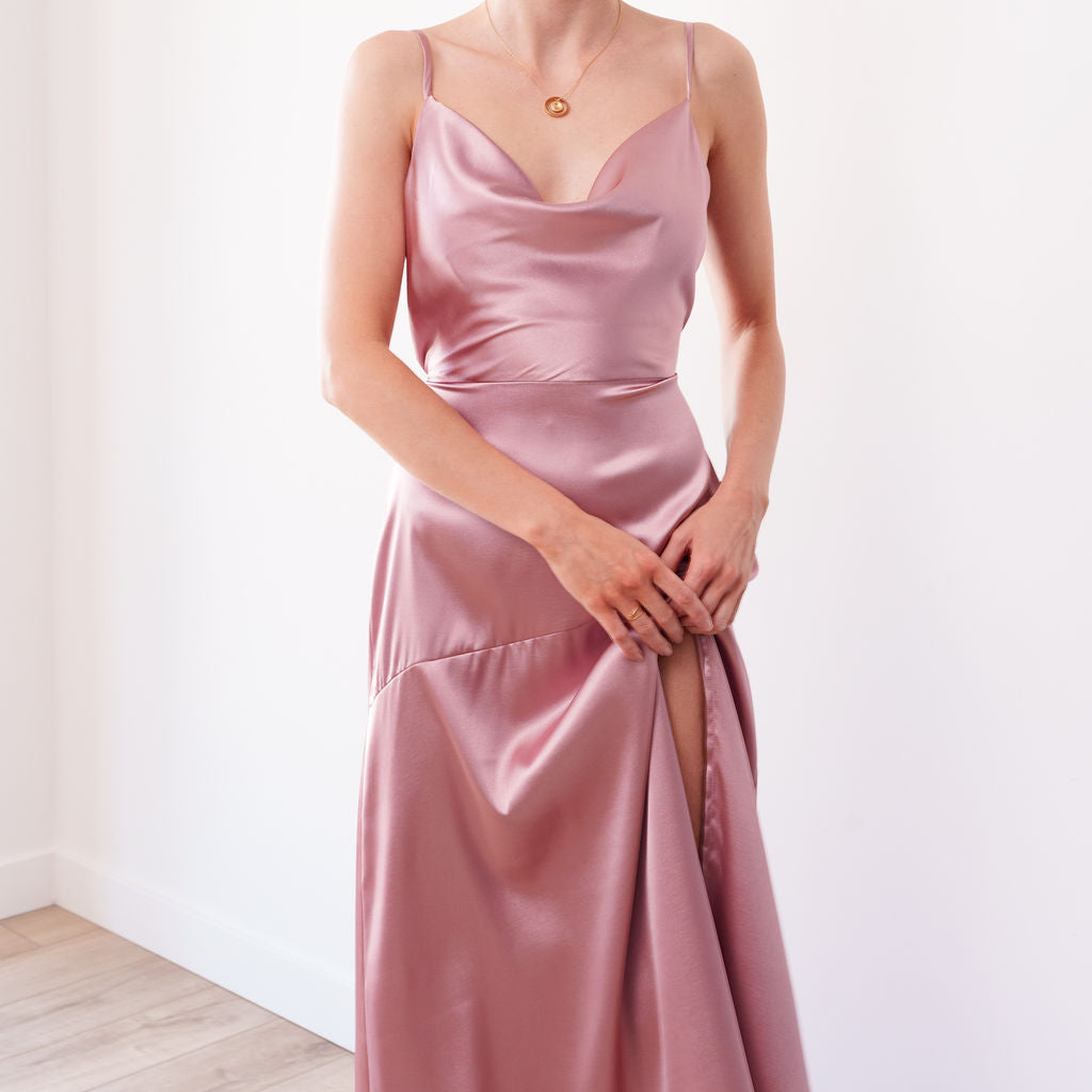 THE ÉLOISE STRETCH SATIN MAXI DRESS