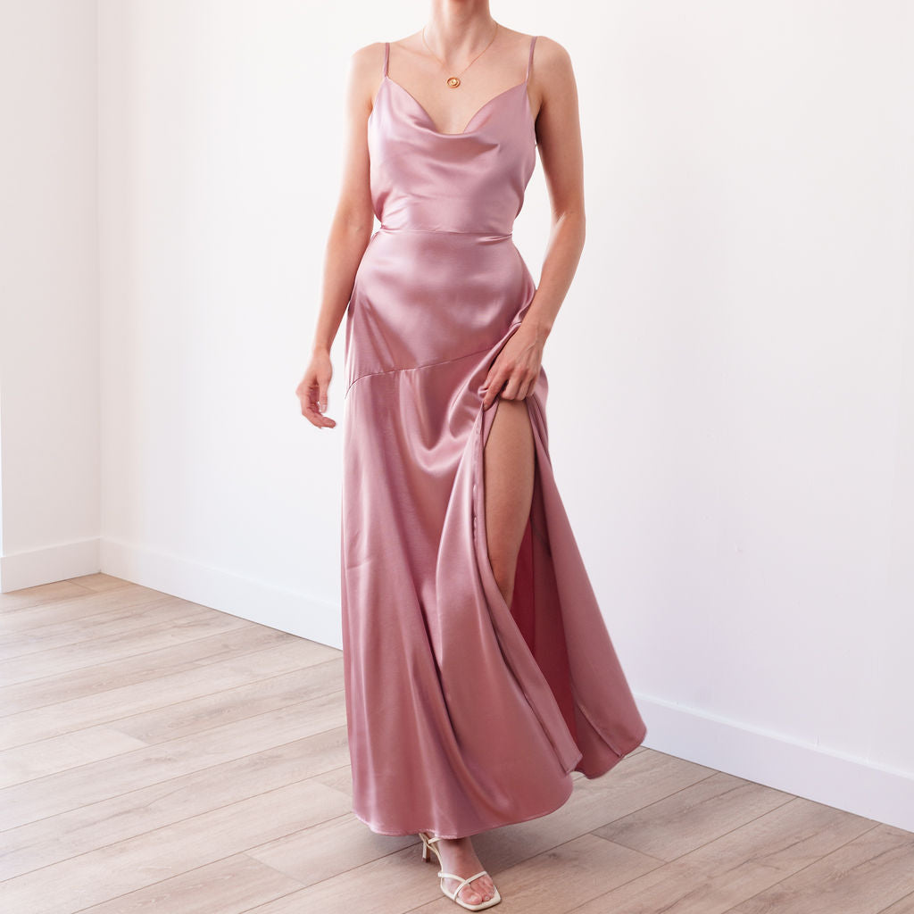 THE ÉLOISE STRETCH SATIN MAXI DRESS