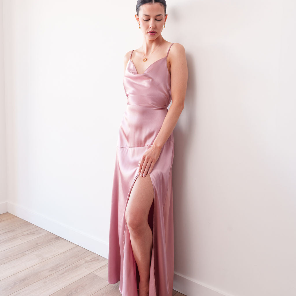 THE ÉLOISE STRETCH SATIN MAXI DRESS