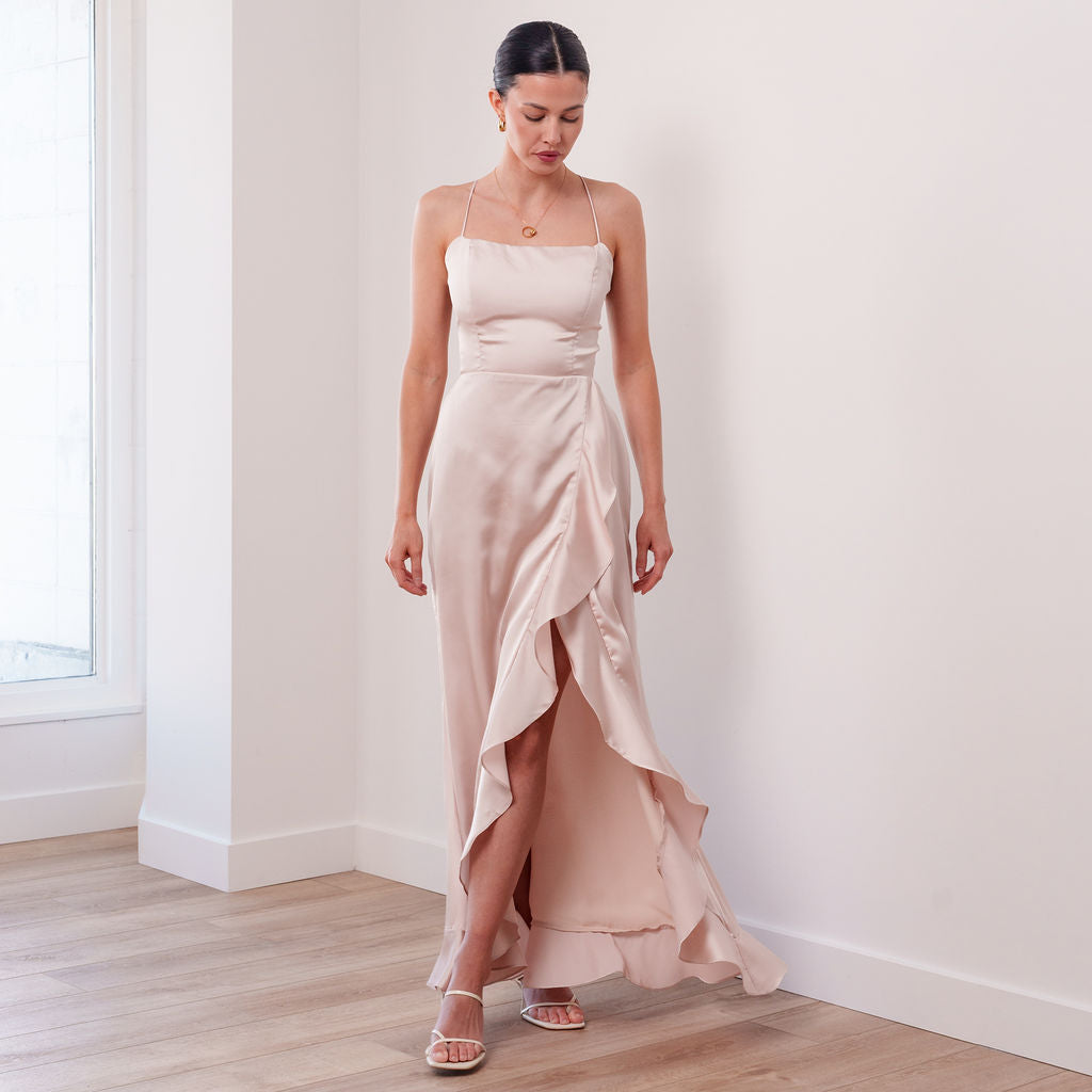 THE SAMANTHA SATIN RUFFLE DRESS