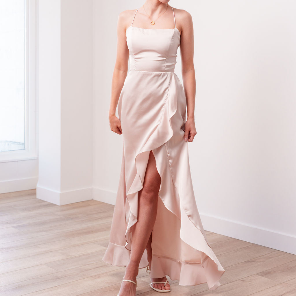 THE SAMANTHA SATIN RUFFLE DRESS
