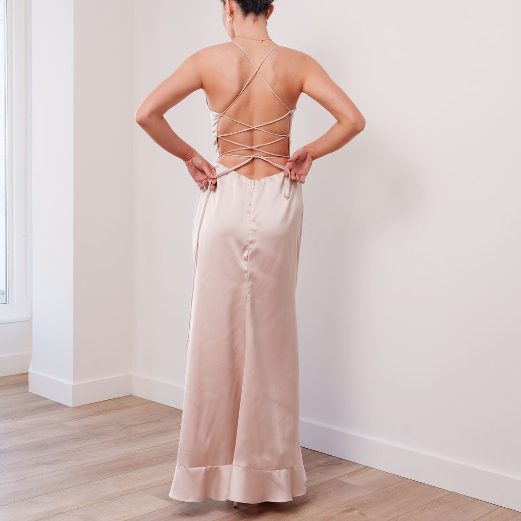 THE SAMANTHA SATIN RUFFLE DRESS