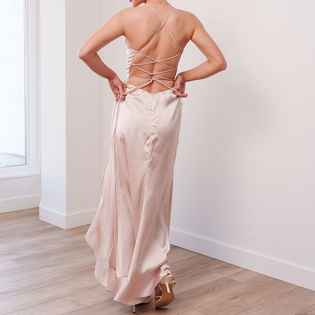 THE SAMANTHA SATIN RUFFLE DRESS