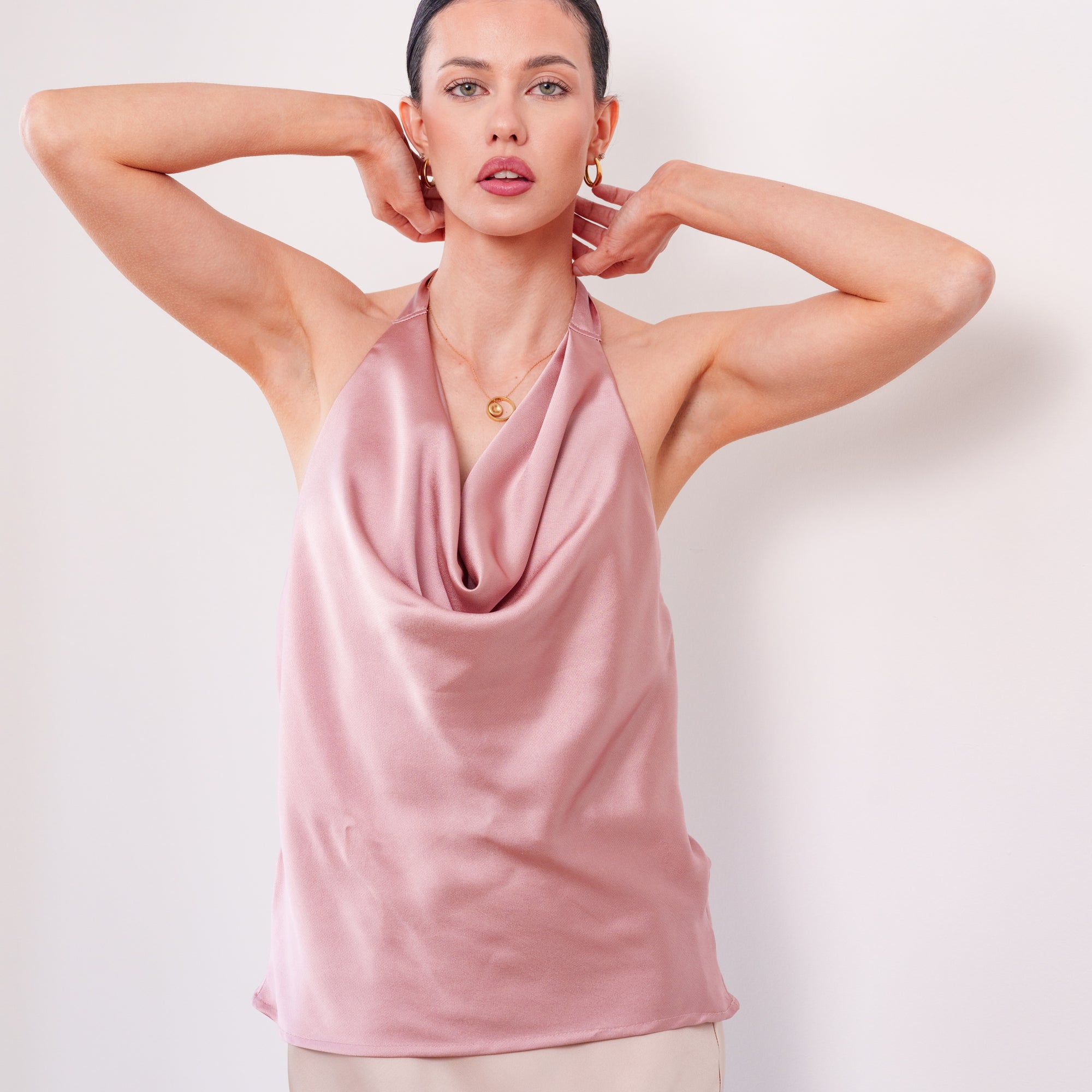 THE ROSÉLLE COWL HALTER TOP