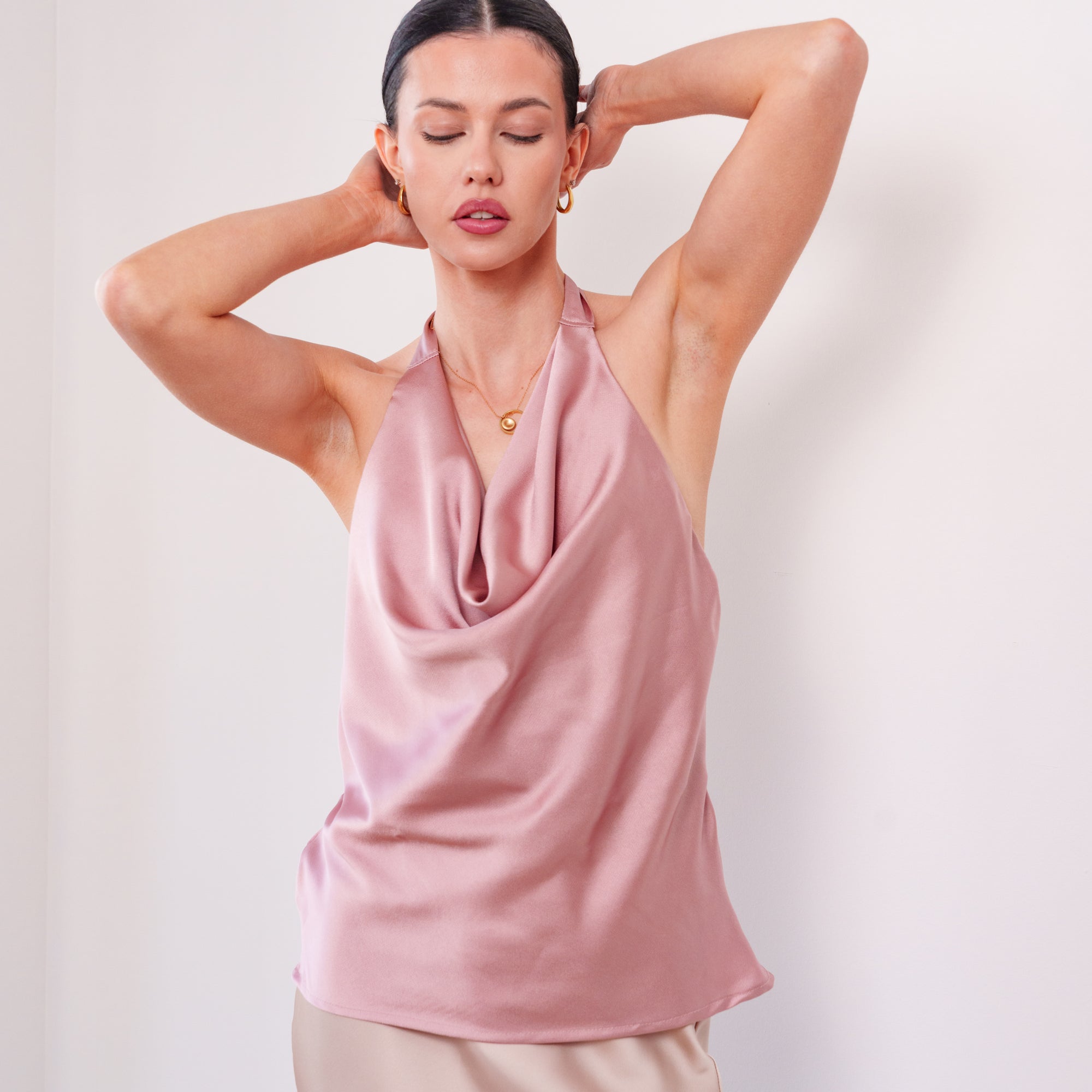 THE ROSÉLLE COWL HALTER TOP