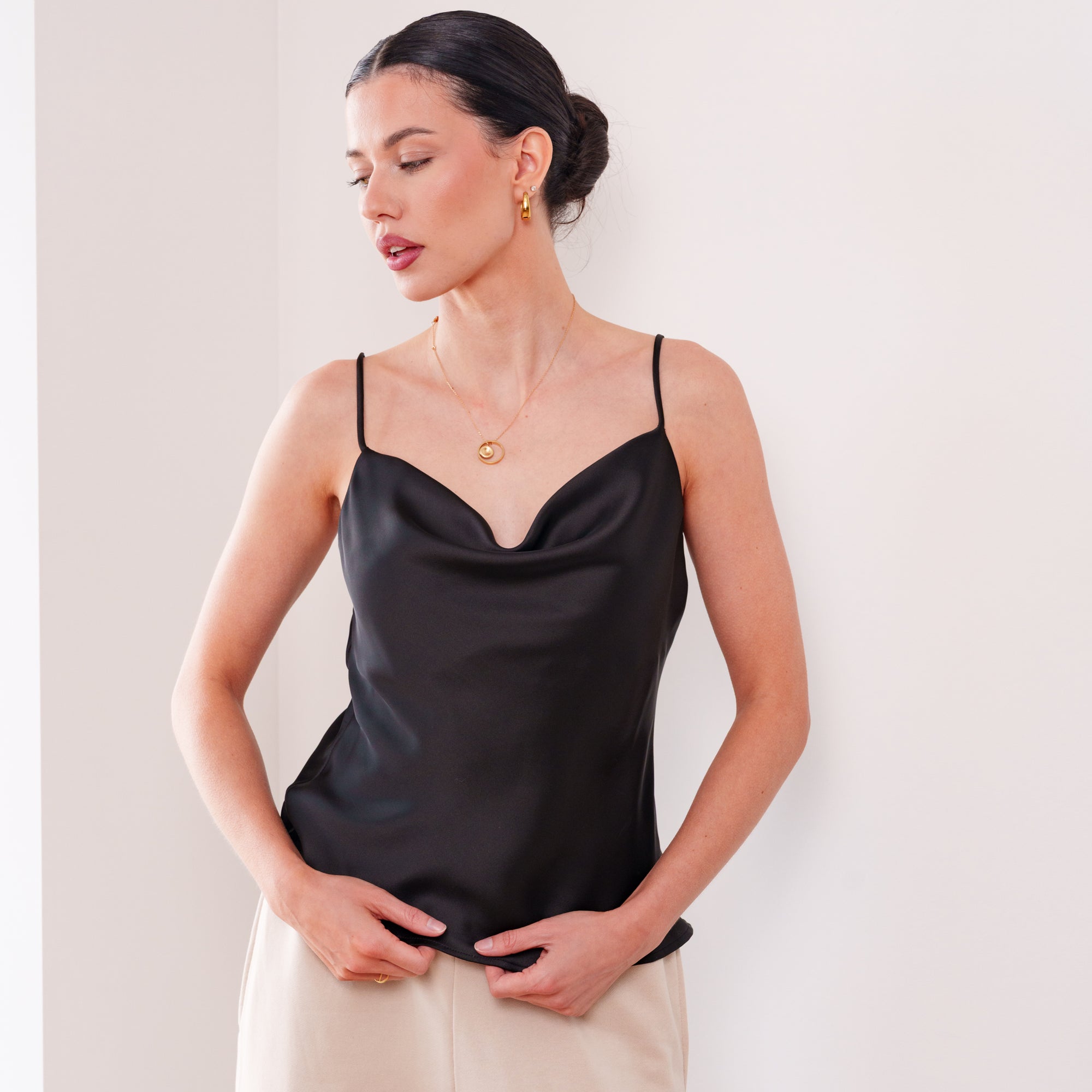 THE NOIRÉ COWL SATIN CAMISOLE