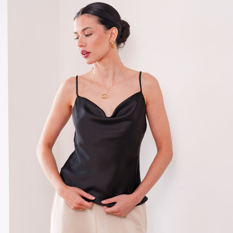 THE NOIRÉ COWL SATIN CAMISOLE