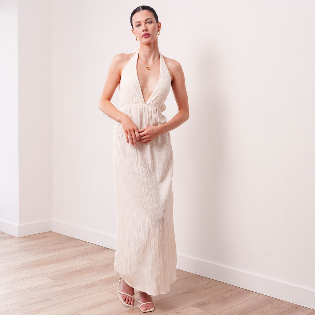 THE SOLENE COTTON GAUZE HALTER MAXI DRESS