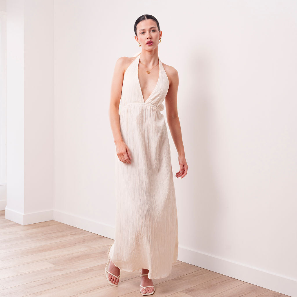 THE SOLENE COTTON GAUZE HALTER MAXI DRESS