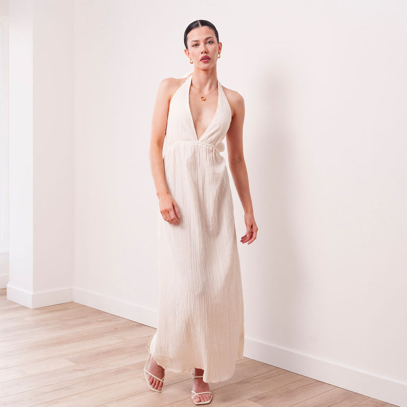 THE SOLENE COTTON GAUZE HALTER MAXI DRESS