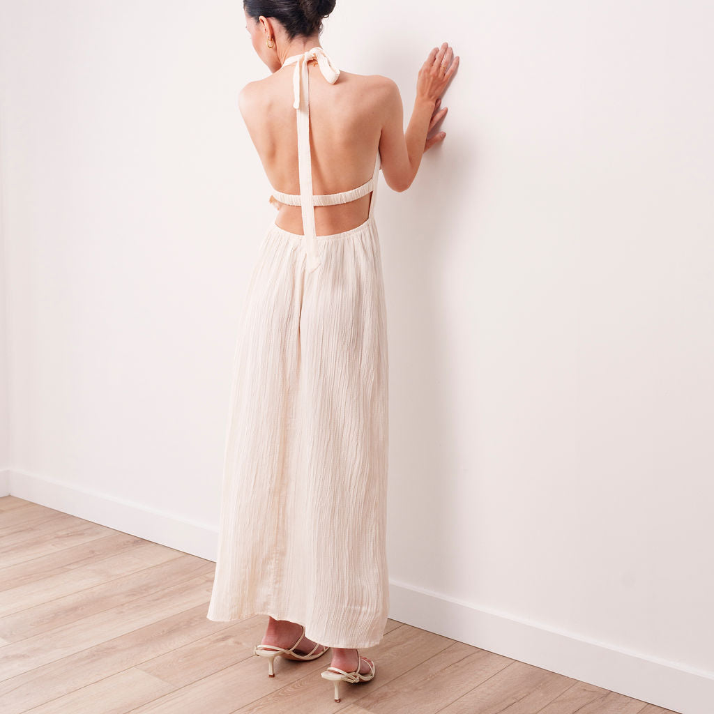 THE SOLENE COTTON GAUZE HALTER MAXI DRESS