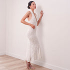 THE SHIRA STRETCH LACE HALTER MAXI DRESS