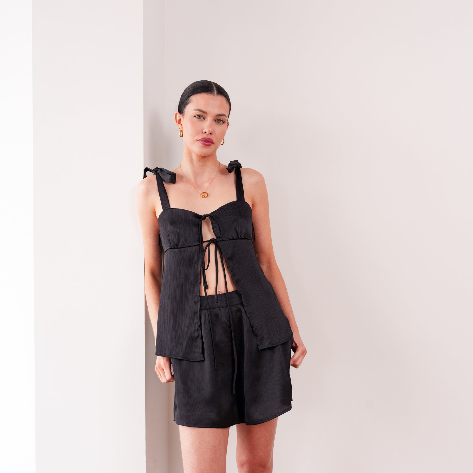 THE ÉVIELLE TEXTURED SATIN TWO-PIECE SET