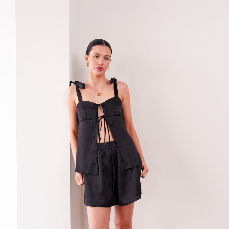 THE ÉVIELLE TEXTURED SATIN TWO-PIECE SET
