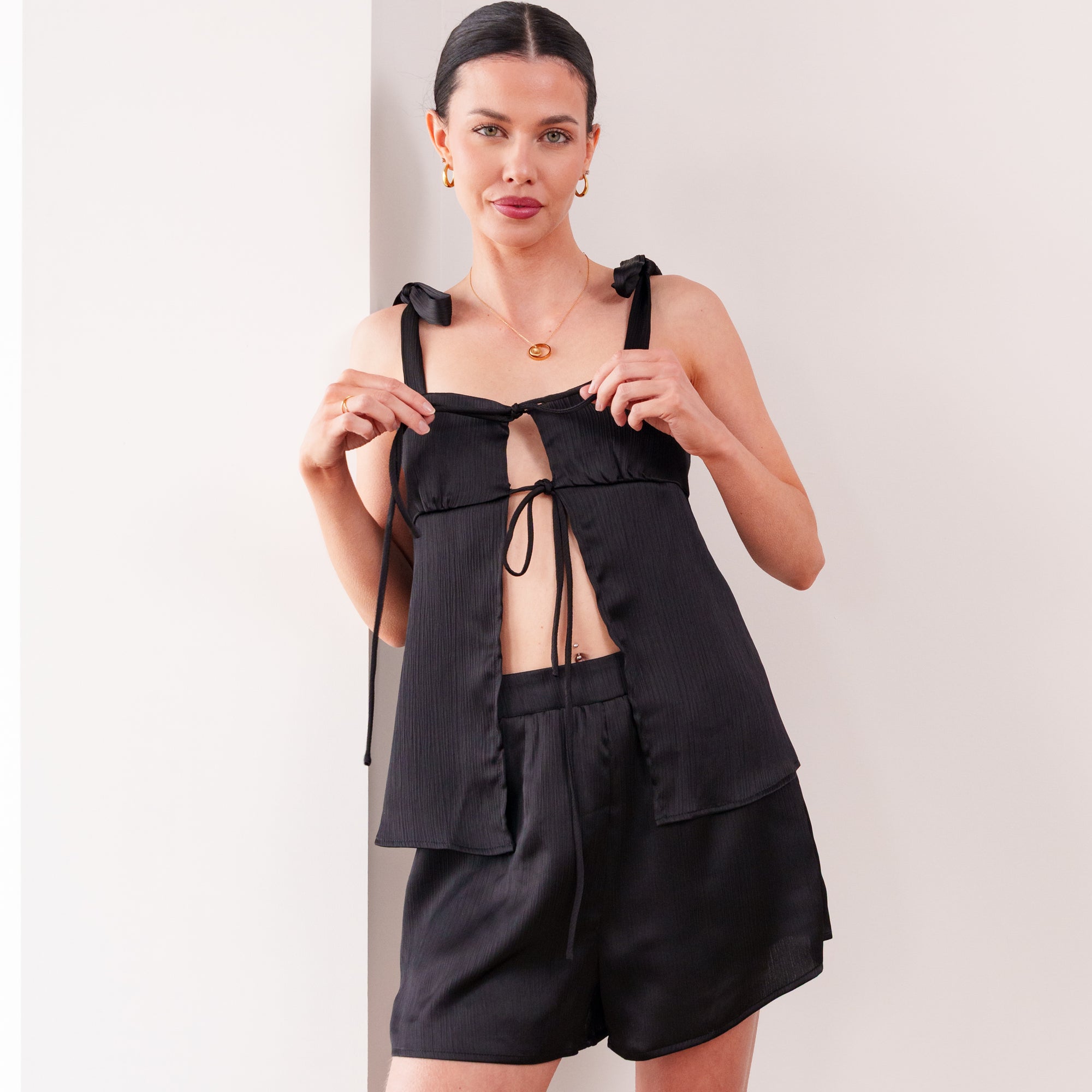 THE ÉVIELLE TEXTURED SATIN TWO-PIECE SET
