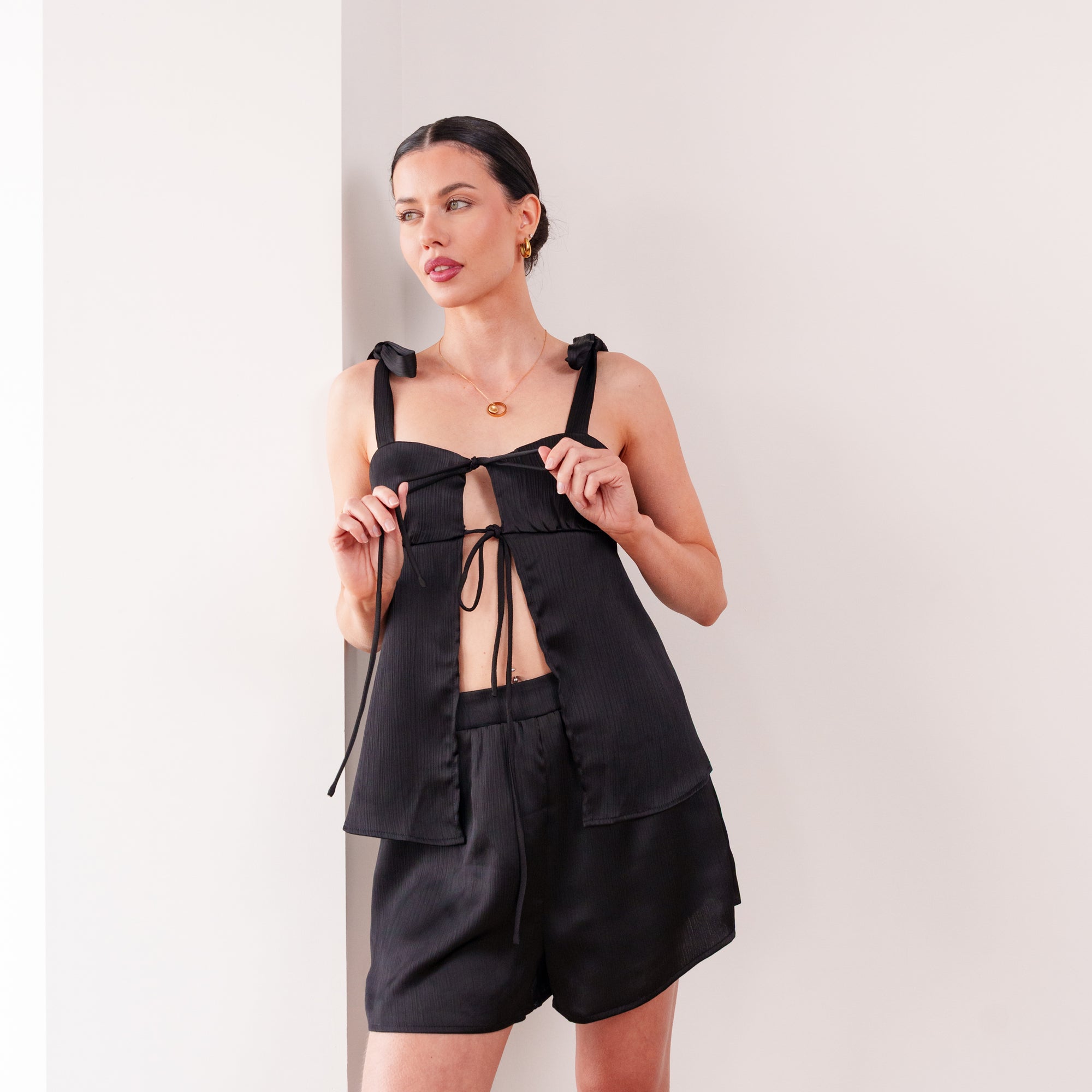 THE ÉVIELLE TEXTURED SATIN TWO-PIECE SET