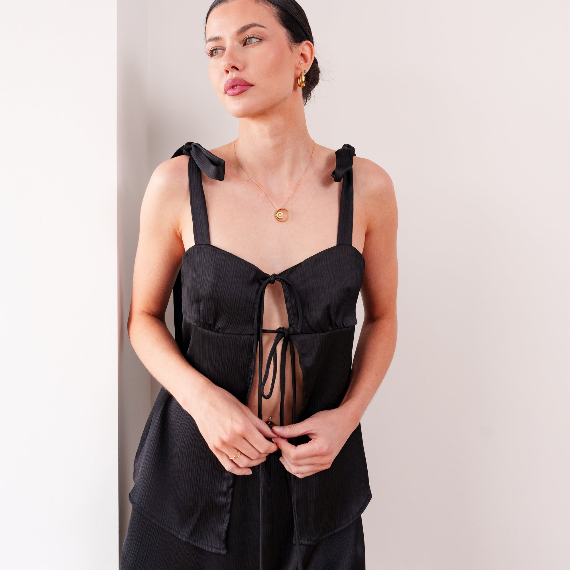 THE ÉVIELLE TEXTURED SATIN TWO-PIECE SET
