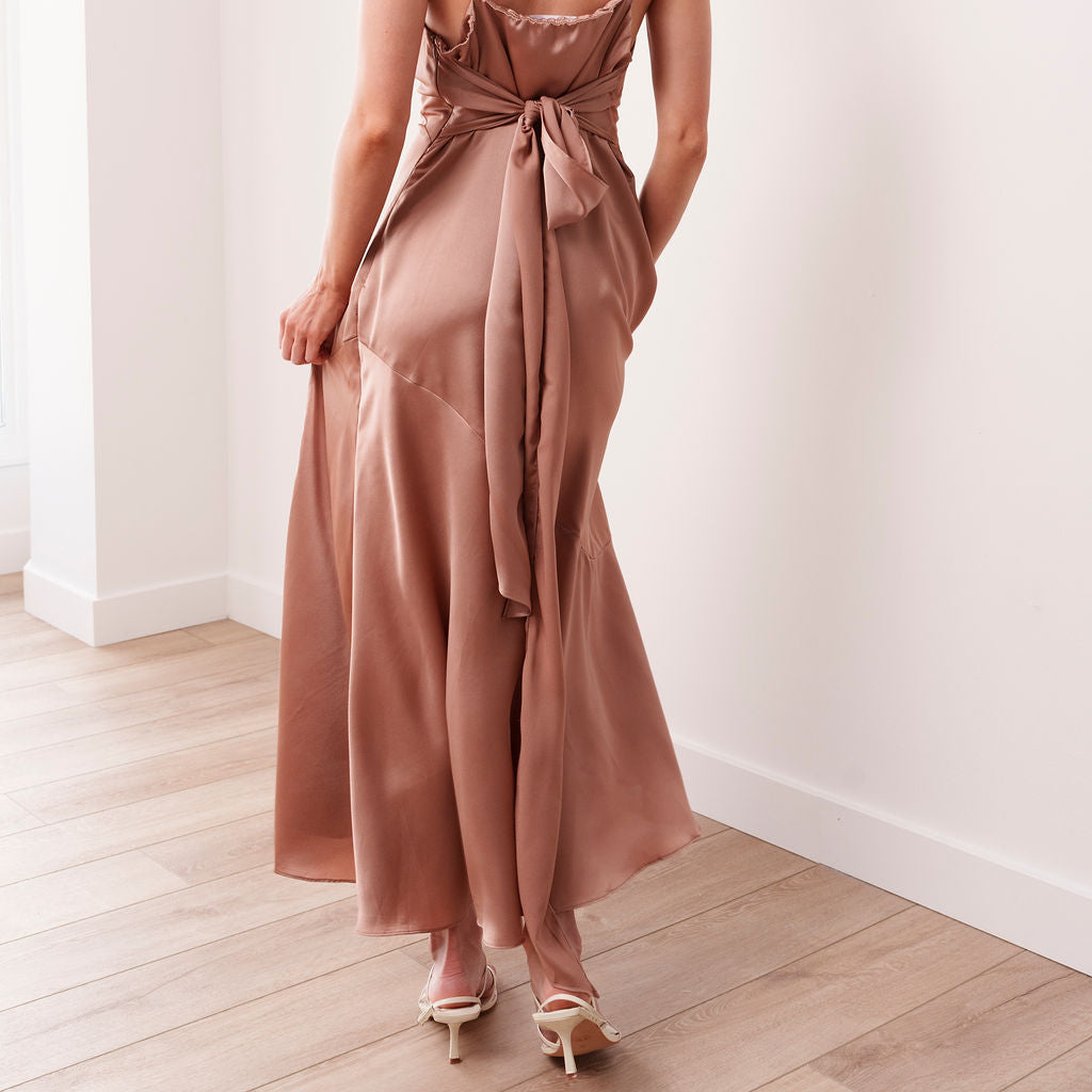 THE AIRA BIAS SATIN SCARF DRESS