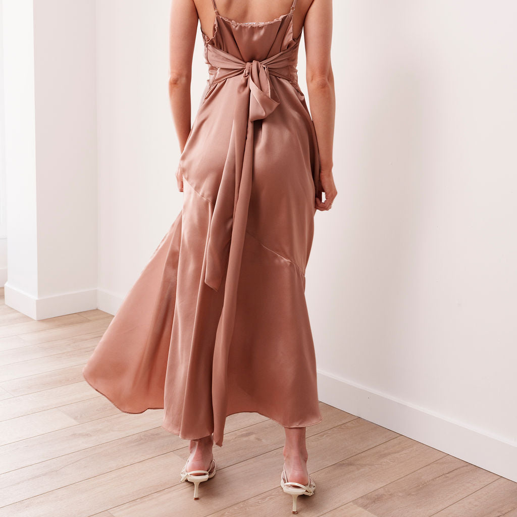 Bias Cut Satin Dress with Scarf Tie | Elegant Satin Dress Canada