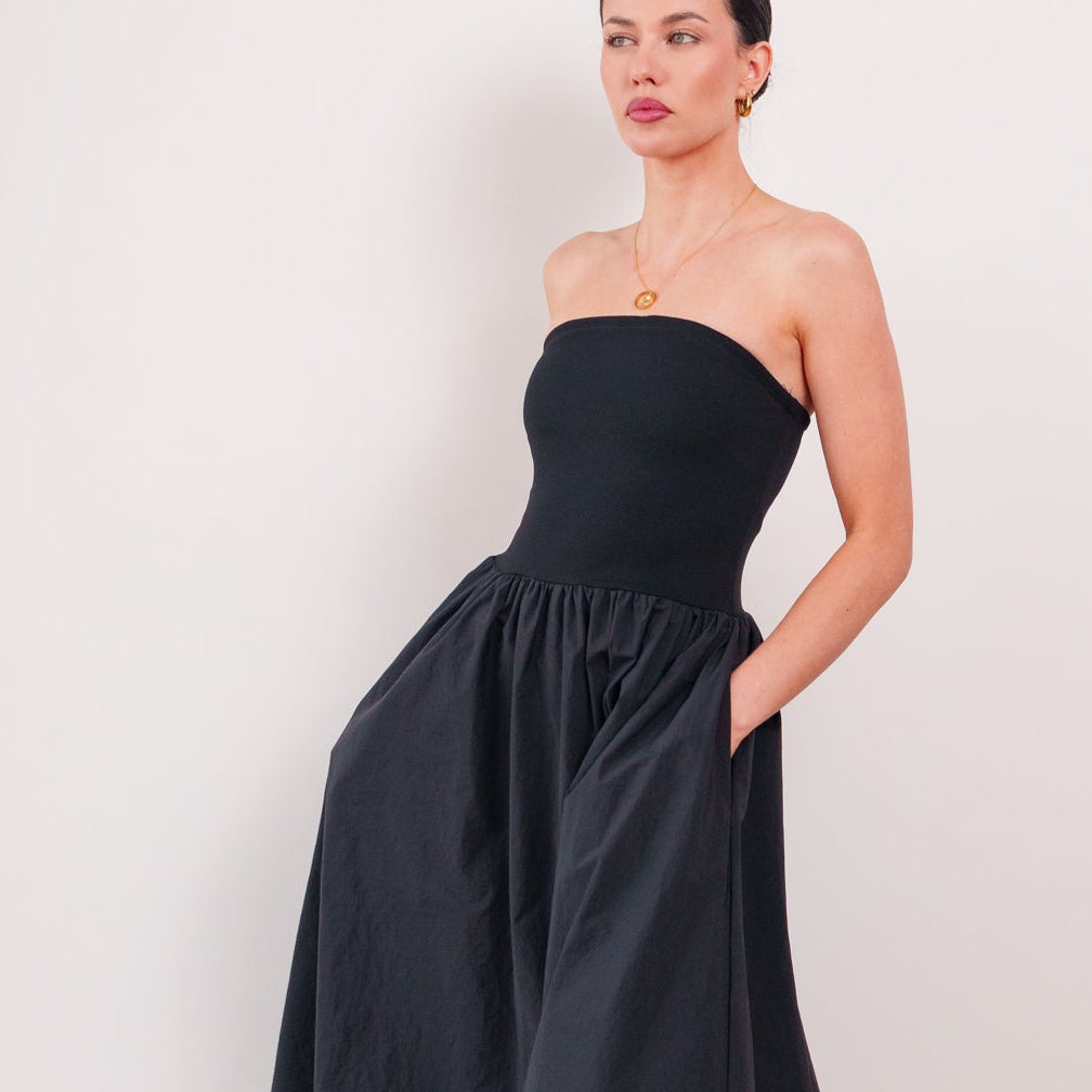 THE SÉLENE STRUCTURED KNIT & POPLIN MIDI DRESS